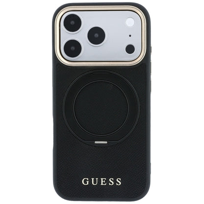 MagSafe Case for Apple iPhone 18 Pro Max / 17 Pro Max, Guess, Grained Ring Stand 360 Classic, Black