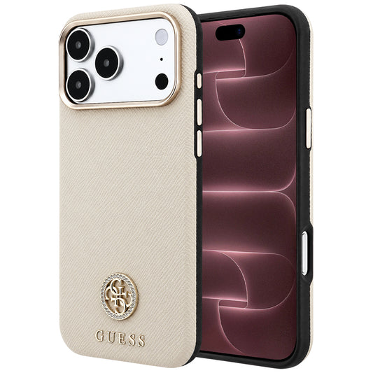 MagSafe tok Apple iPhone 18 Pro Max / 17 Pro Max készülékhez, Guess, szemcsés kerek strassz logóval, bézs