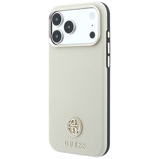 MagSafe tok Apple iPhone 18 Pro Max / 17 Pro Max készülékhez, Guess, szemcsés kerek strassz logóval, bézs