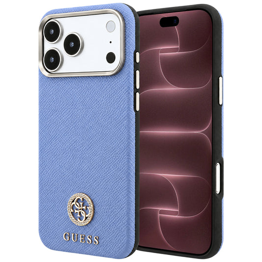 MagSafe tok Apple iPhone 18 Pro Max / 17 Pro Max számára, Guess, szemcsés kerek strassz logó, kék