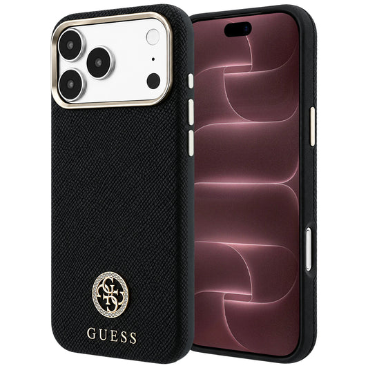 MagSafe tok Apple iPhone 18 Pro Max / 17 Pro Max készülékhez, Guess, szemcsés kerek strassz logóval, fekete