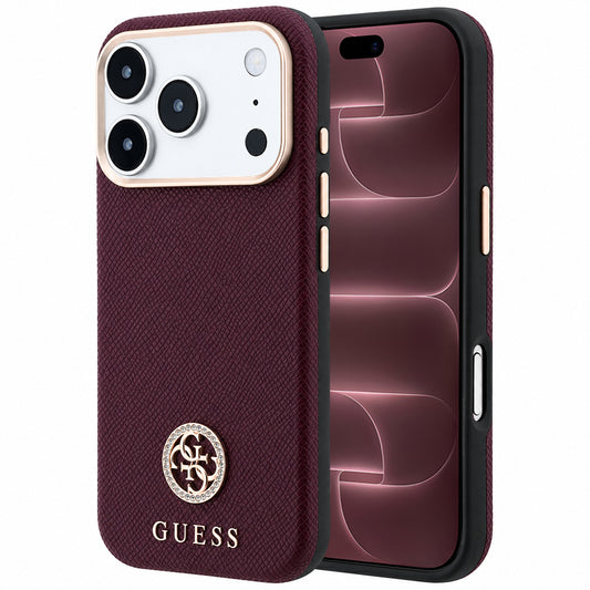 MagSafe tok Apple iPhone 18 Pro Max / 17 Pro Max készülékhez, Guess, szemcsés kerek strassz logóval, bordó