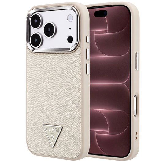 MagSafe tok Apple iPhone 18 Pro Max / 17 Pro Max készülékhez, Guess, Texturált Háromszög Logó, Bézs