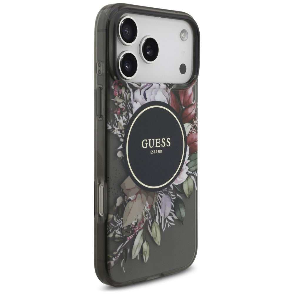MagSafe tok Apple iPhone 18 Pro Max / 17 Pro Max készülékhez, Guess, IML Flowers with Pearl Strap, fekete