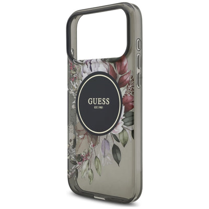 MagSafe tok Apple iPhone 18 Pro Max / 17 Pro Max készülékhez, Guess, IML Flowers with Pearl Strap, fekete
