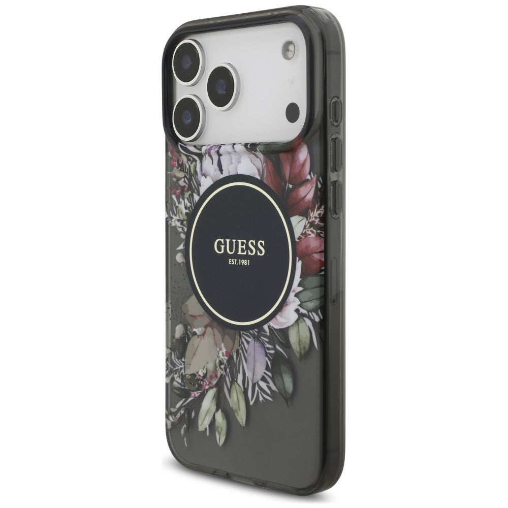 MagSafe tok Apple iPhone 18 Pro Max / 17 Pro Max készülékhez, Guess, IML Flowers with Pearl Strap, fekete