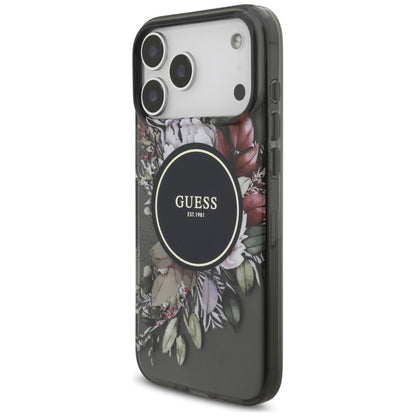 MagSafe tok Apple iPhone 18 Pro Max / 17 Pro Max készülékhez, Guess, IML Flowers with Pearl Strap, fekete