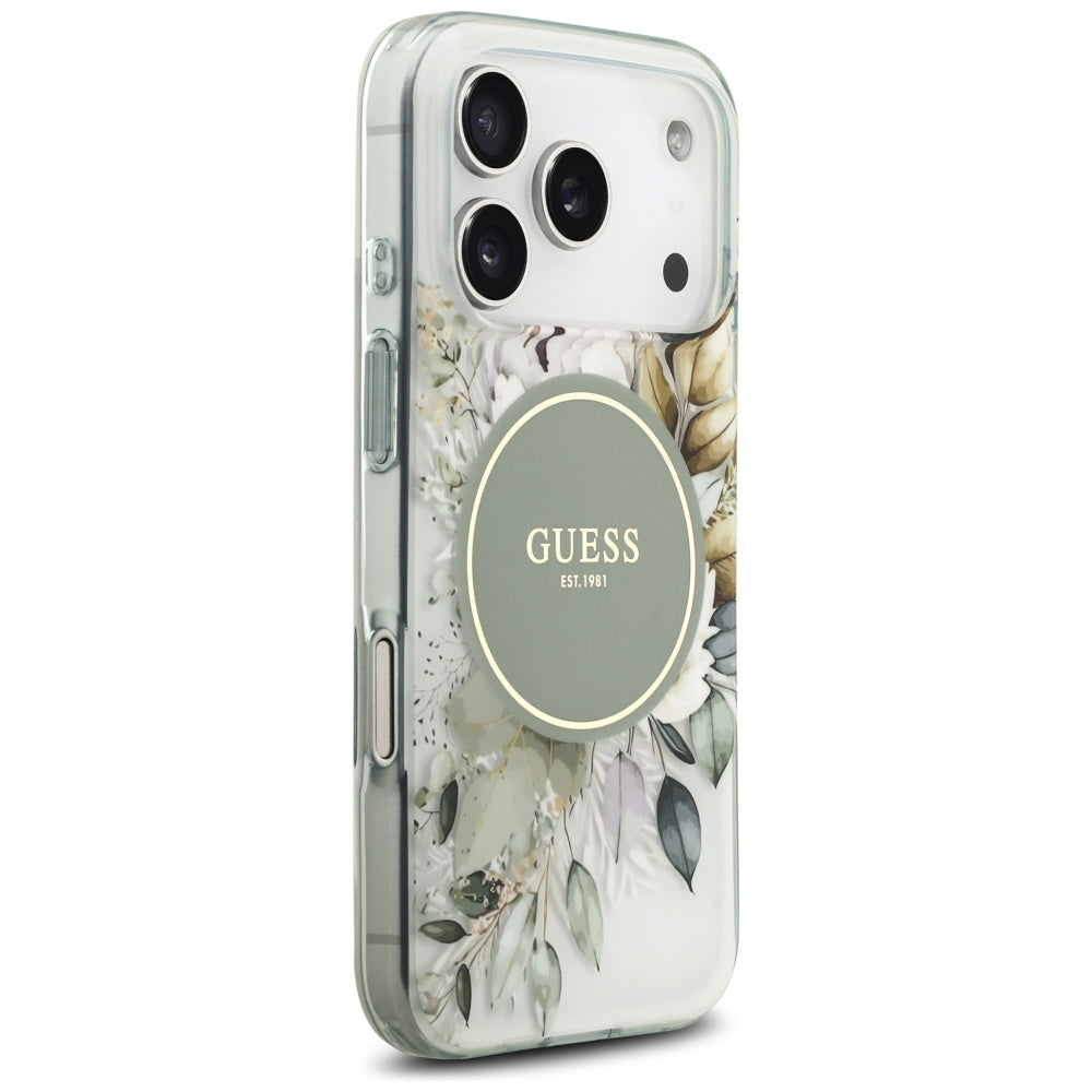 MagSafe tok Apple iPhone 18 Pro Max / 17 Pro Max készülékhez, Guess, IML Flowers with Pearl Strap, zöld