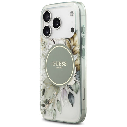 MagSafe tok Apple iPhone 18 Pro Max / 17 Pro Max készülékhez, Guess, IML Flowers with Pearl Strap, zöld