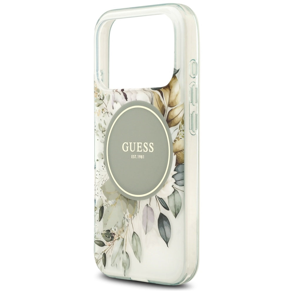 MagSafe tok Apple iPhone 18 Pro Max / 17 Pro Max készülékhez, Guess, IML Flowers with Pearl Strap, zöld