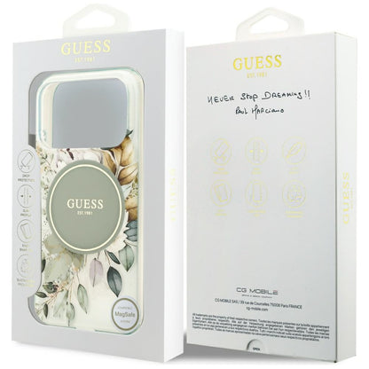 MagSafe tok Apple iPhone 18 Pro Max / 17 Pro Max készülékhez, Guess, IML Flowers with Pearl Strap, zöld