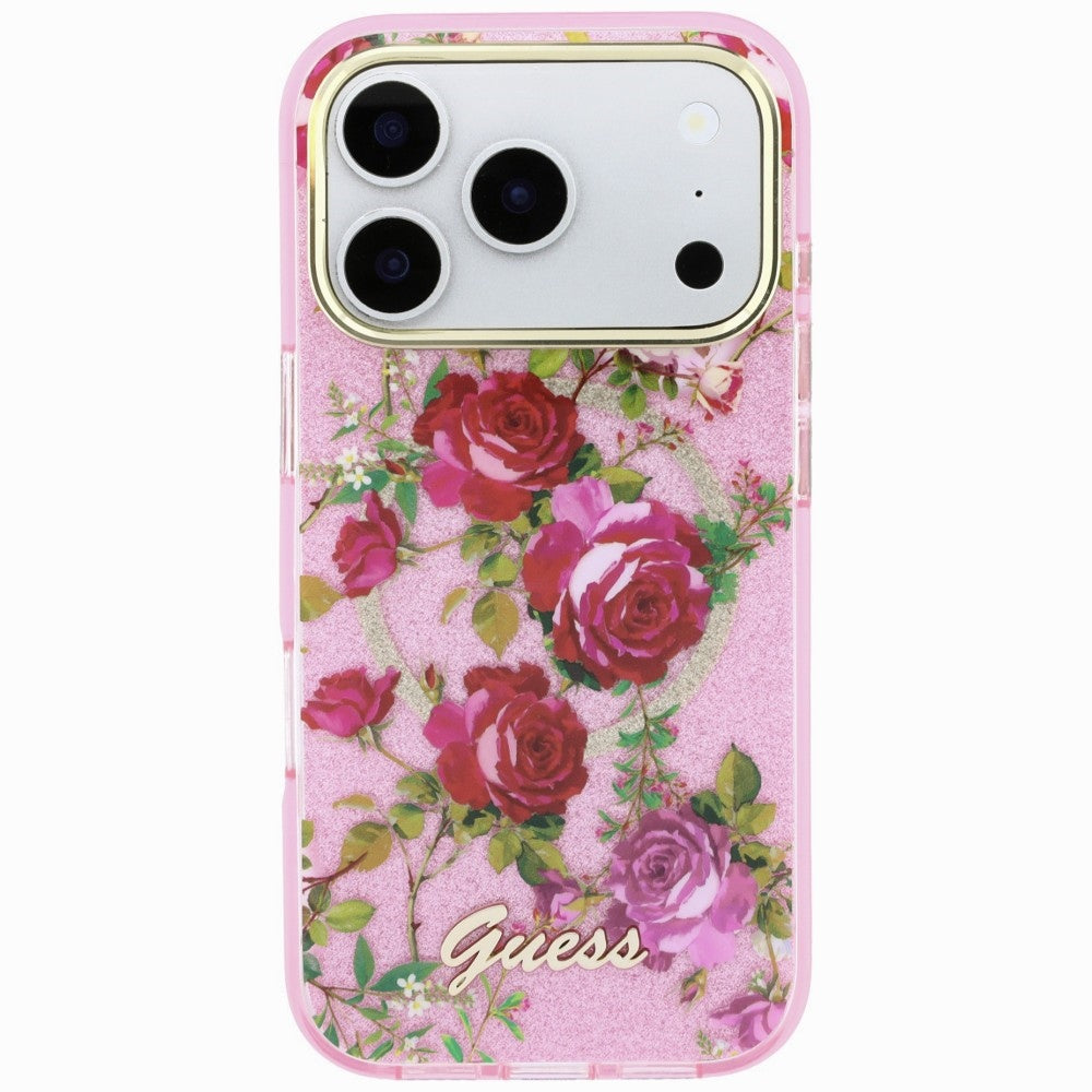 MagSafe tok Apple iPhone 18 Pro Max / 17 Pro Max készülékhez, Guess, IML Glitter Blossom Roses, rózsaszín