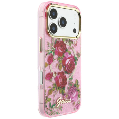 MagSafe tok Apple iPhone 18 Pro Max / 17 Pro Max készülékhez, Guess, IML Glitter Blossom Roses, rózsaszín