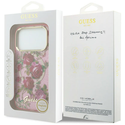 MagSafe tok Apple iPhone 18 Pro Max / 17 Pro Max készülékhez, Guess, IML Glitter Blossom Roses, rózsaszín