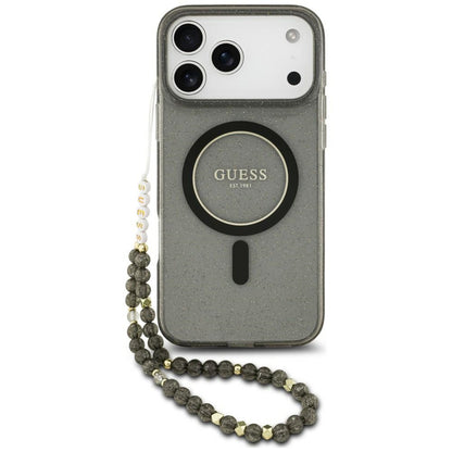 MagSafe tok Apple iPhone 18 Pro Max / 17 Pro Max készülékhez, Guess, IML Glitter with Pearl Strap, fekete