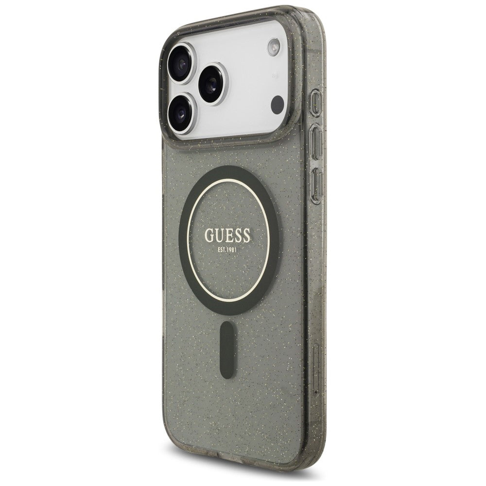 MagSafe tok Apple iPhone 18 Pro Max / 17 Pro Max készülékhez, Guess, IML Glitter with Pearl Strap, fekete