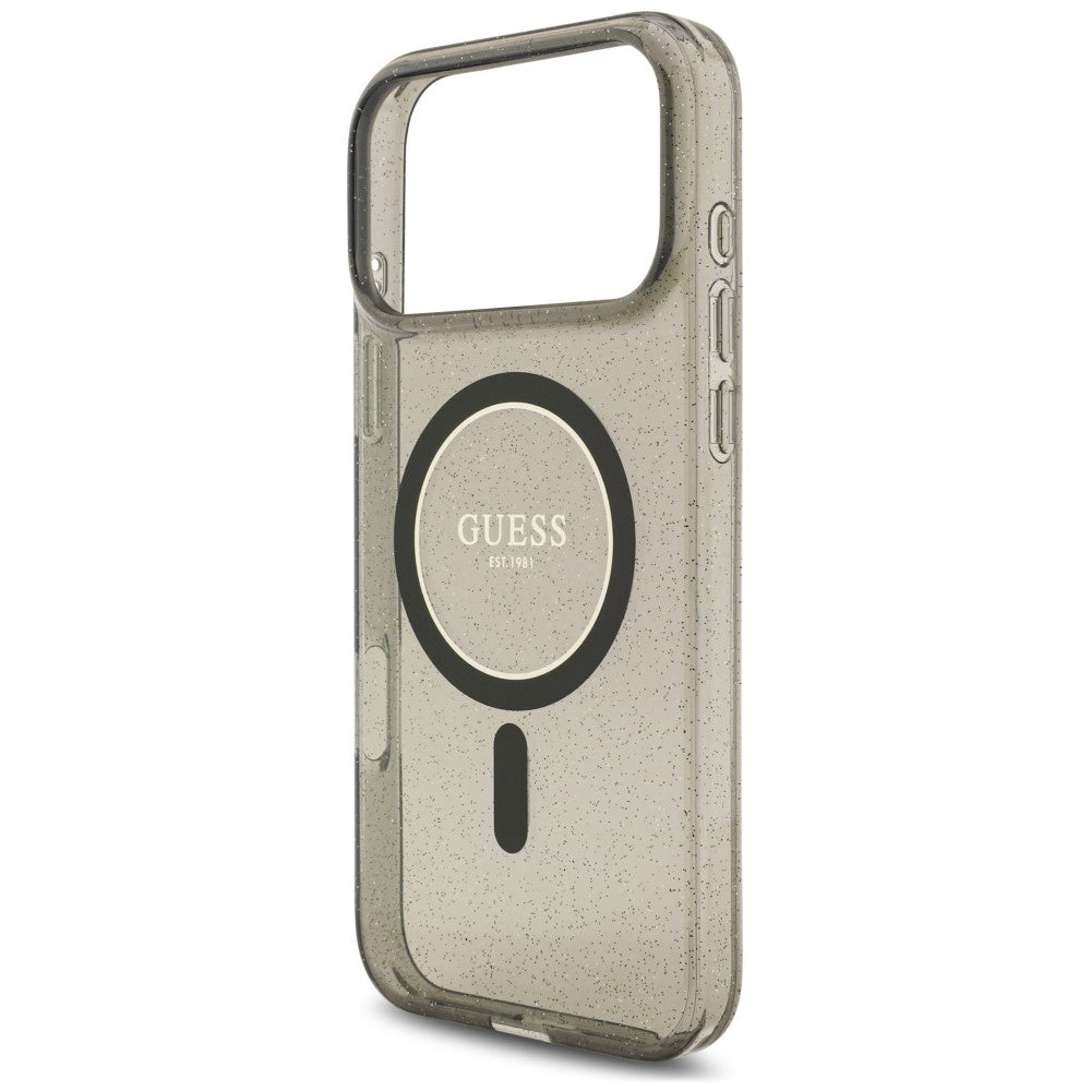 MagSafe tok Apple iPhone 18 Pro Max / 17 Pro Max készülékhez, Guess, IML Glitter with Pearl Strap, fekete