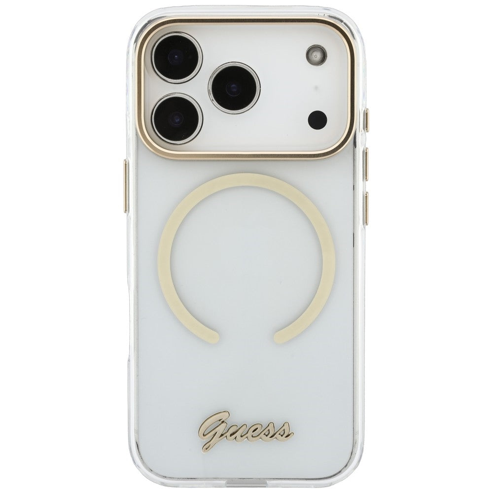 MagSafe Case for Apple iPhone 18 Pro Max / 17 Pro Max, Guess, IML Script Metal, Transparent