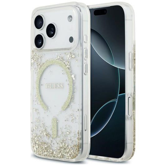 MagSafe Case for Apple iPhone 18 Pro Max / 17 Pro Max, Guess, Resin Bottom Glitter, Gold