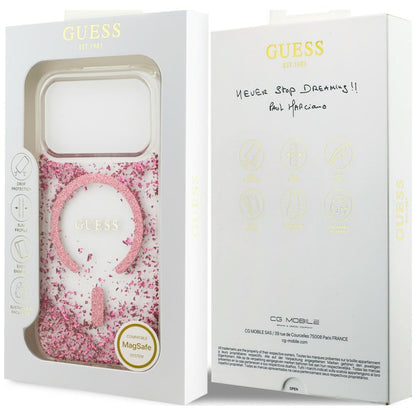MagSafe Case for Apple iPhone 18 Pro Max / 17 Pro Max, Guess, Resin Bottom Glitter, Pink