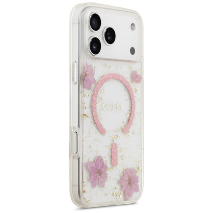 MagSafe tok Apple iPhone 18 Pro Max / 17 Pro Max készülékhez, Guess, Resin Flowers and Glitter, rózsaszín