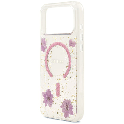 MagSafe tok Apple iPhone 18 Pro Max / 17 Pro Max készülékhez, Guess, Resin Flowers and Glitter, rózsaszín