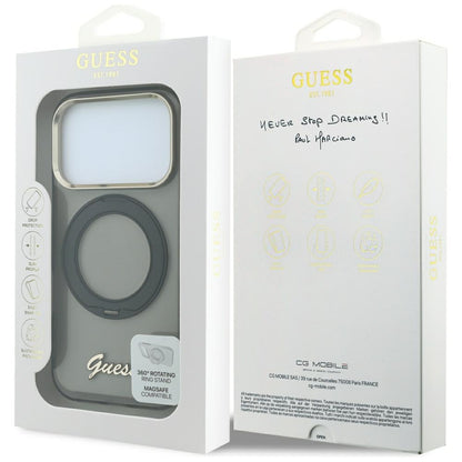 MagSafe tok Apple iPhone 18 Pro Max / 17 Pro Max készülékhez, Guess, Ring Stand Script fém logóval, fekete