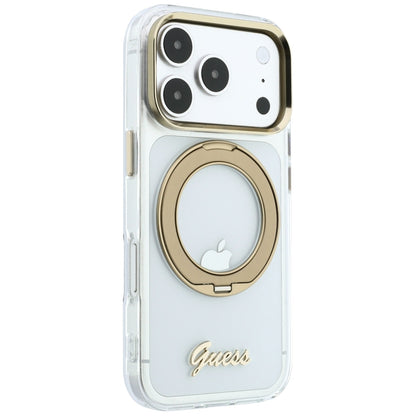 MagSafe Case for Apple iPhone 18 Pro Max / 17 Pro Max, Guess, Ring Stand Script Metal Logo, Transparent