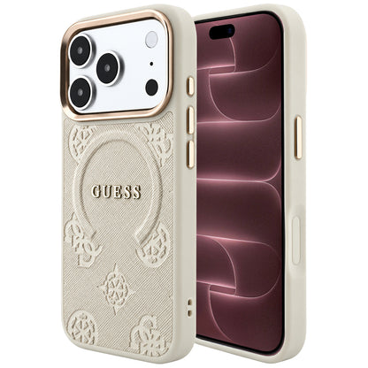 MagSafe tok Apple iPhone 18 Pro Max / 17 Pro Max készülékhez, Guess, Saffiano Peony Hot Stamp, bézs