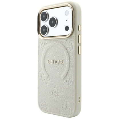 MagSafe tok Apple iPhone 18 Pro Max / 17 Pro Max készülékhez, Guess, Saffiano Peony Hot Stamp, bézs