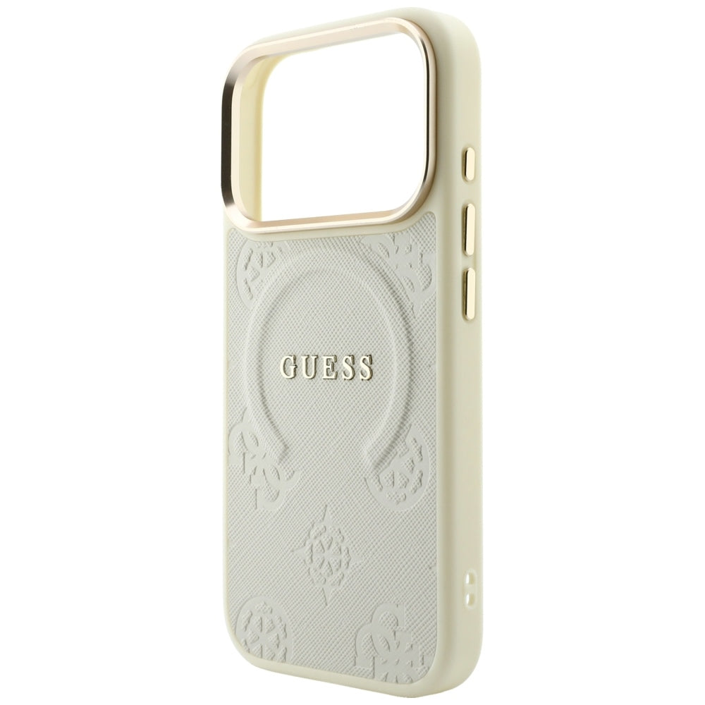 MagSafe tok Apple iPhone 18 Pro Max / 17 Pro Max készülékhez, Guess, Saffiano Peony Hot Stamp, bézs