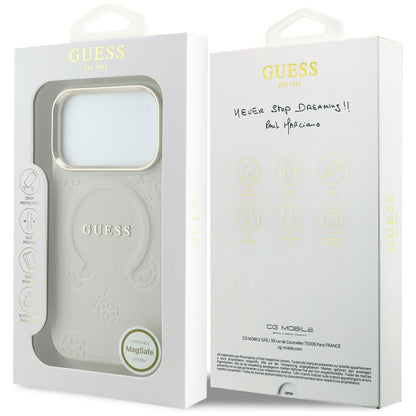 MagSafe tok Apple iPhone 18 Pro Max / 17 Pro Max készülékhez, Guess, Saffiano Peony Hot Stamp, bézs