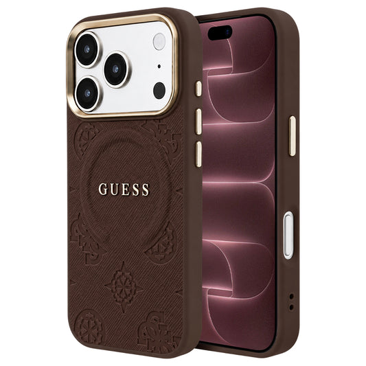 MagSafe tok Apple iPhone 18 Pro Max / 17 Pro Max készülékhez, Guess, Saffiano Peony Ring, barna