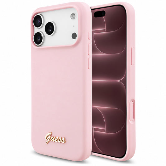 MagSafe tok Apple iPhone 18 Pro Max / 17 Pro Max számára, Guess, Script Fém Logó, Rózsaszín