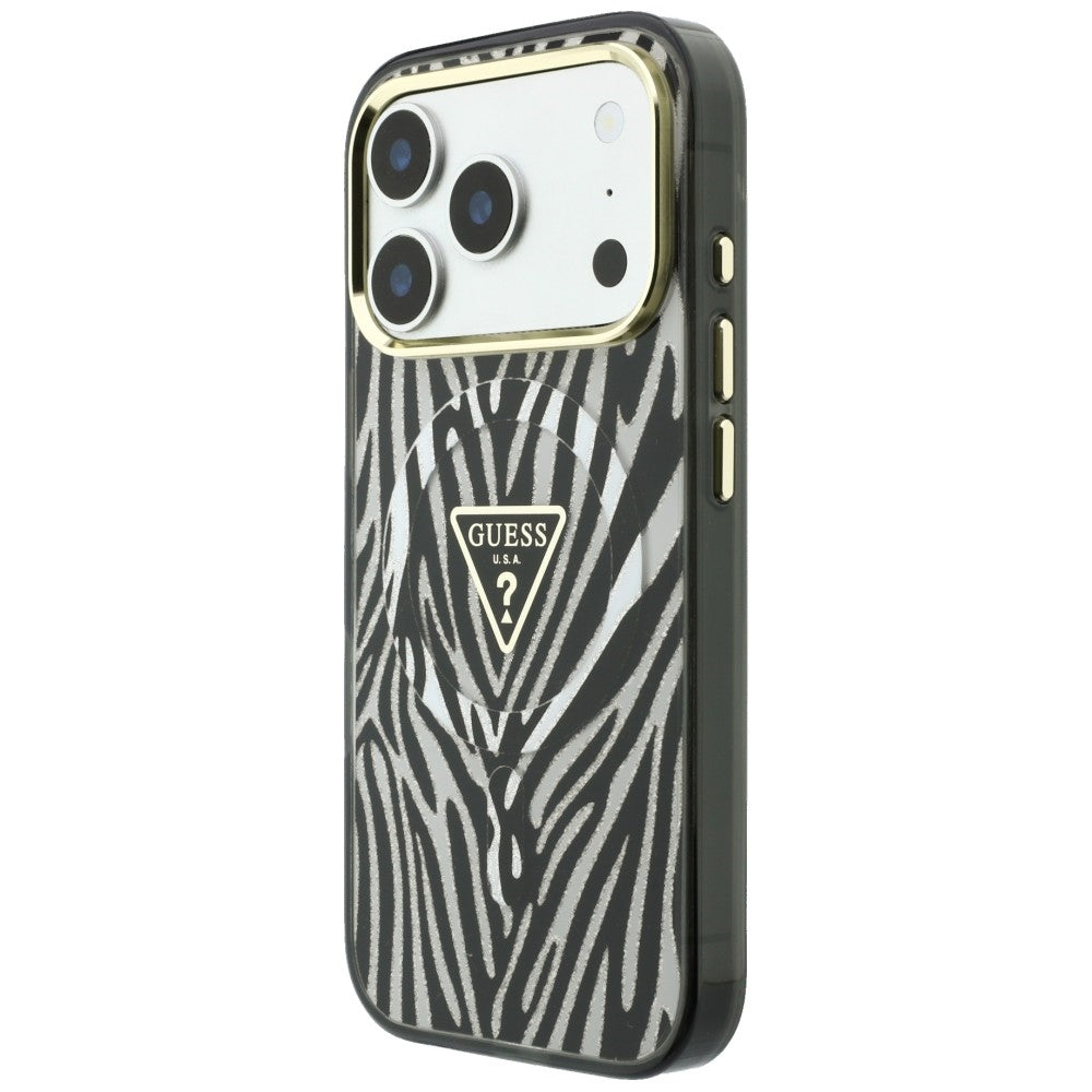 MagSafe tok Apple iPhone 18 Pro Max / 17 Pro Max készülékhez, Guess, Zebra Csillogó Háromszög Logó, Ezüst