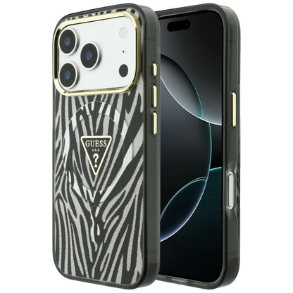 MagSafe tok Apple iPhone 18 Pro Max / 17 Pro Max készülékhez, Guess, Zebra Csillogó Háromszög Logó, Ezüst