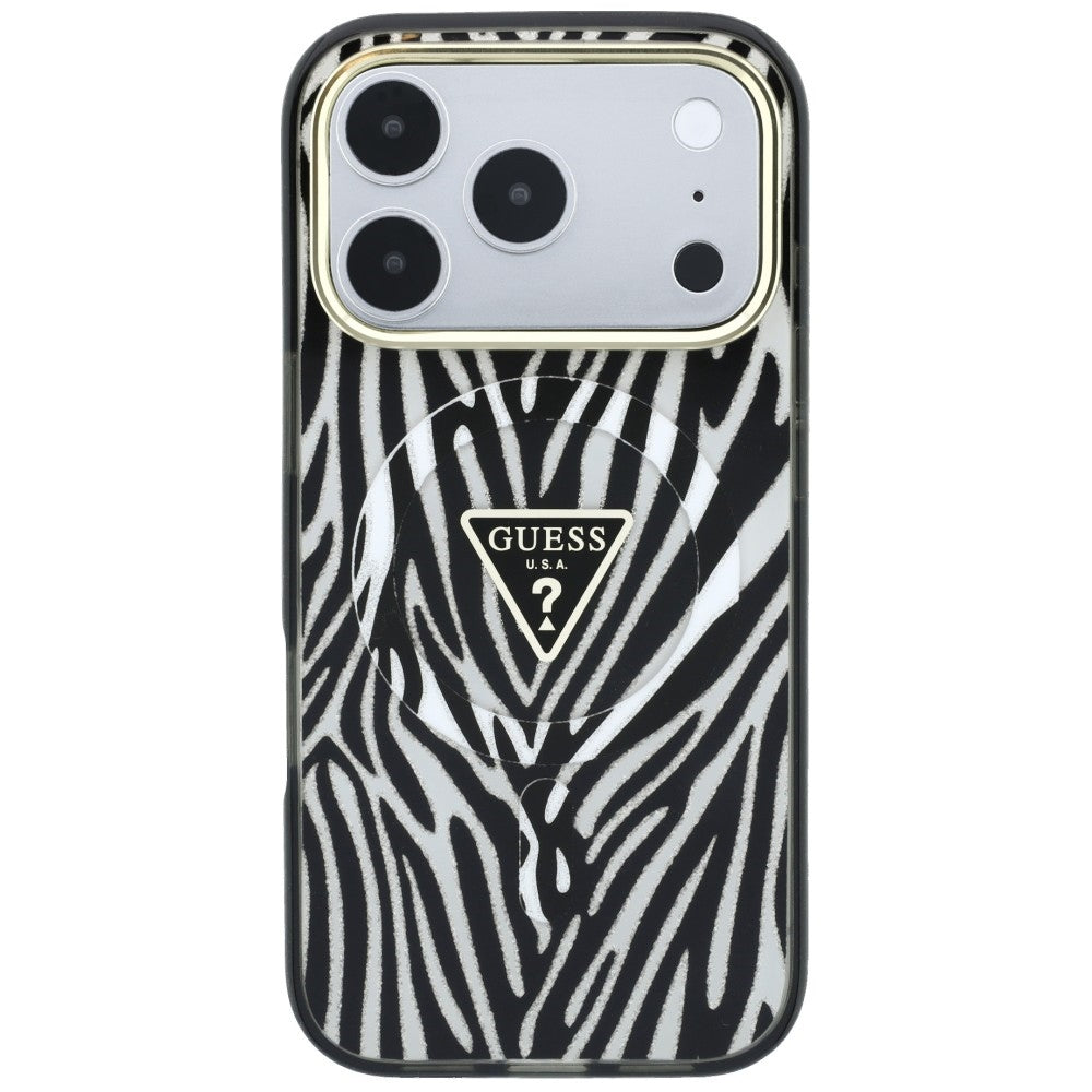 MagSafe tok Apple iPhone 18 Pro Max / 17 Pro Max készülékhez, Guess, Zebra Csillogó Háromszög Logó, Ezüst
