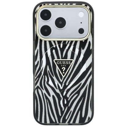 MagSafe tok Apple iPhone 18 Pro Max / 17 Pro Max készülékhez, Guess, Zebra Csillogó Háromszög Logó, Ezüst