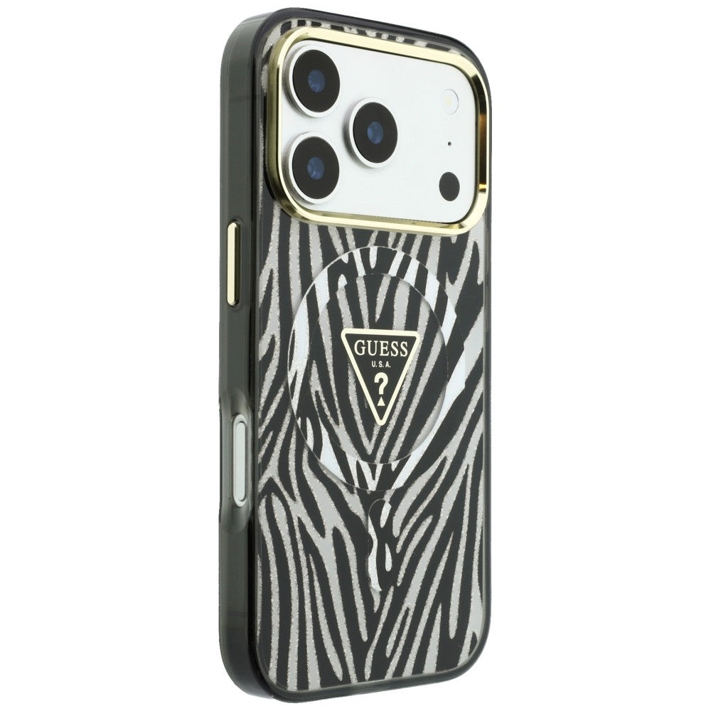 MagSafe tok Apple iPhone 18 Pro Max / 17 Pro Max készülékhez, Guess, Zebra Csillogó Háromszög Logó, Ezüst