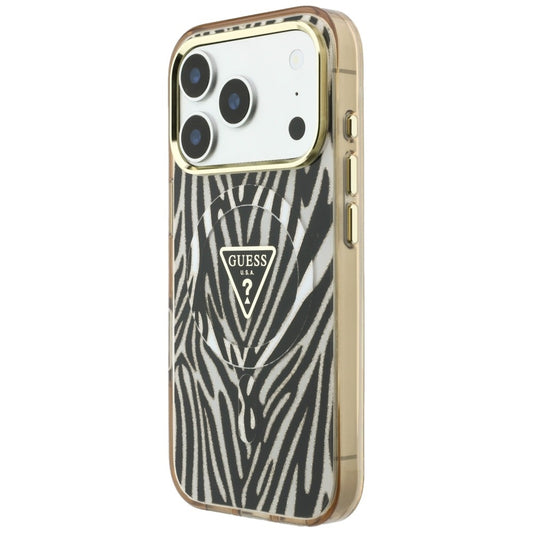 MagSafe tok Apple iPhone 18 Pro Max / 17 Pro Max készülékhez, Guess, Zebra csillogó háromszög logó, arany