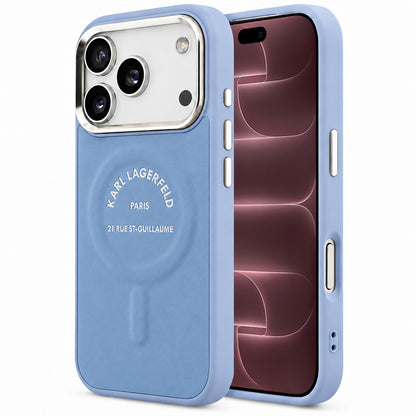 MagSafe Case for Apple iPhone 18 Pro Max / 17 Pro Max, Karl Lagerfeld, Embossed Open Ring RSG Logo, Blue