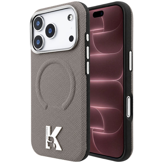 MagSafe tok Apple iPhone 18 Pro Max / 17 Pro Max számára, Karl Lagerfeld, szemcsés dombornyomott gyűrű, bézs