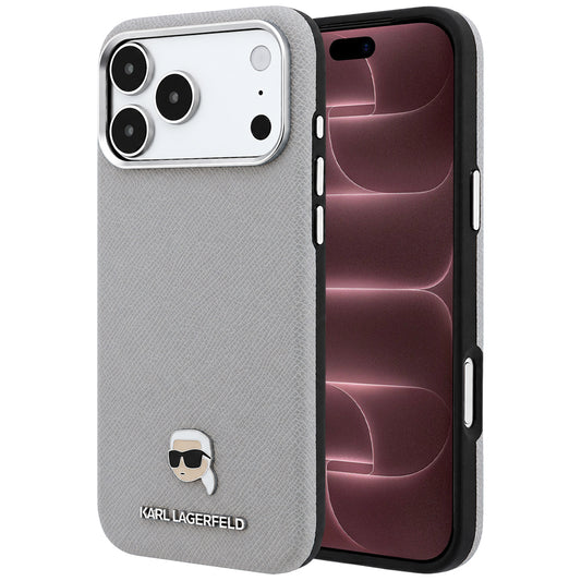 MagSafe tok Apple iPhone 18 Pro Max / 17 Pro Max számára, Karl Lagerfeld, Grained Karl Head's Metal, Szürke