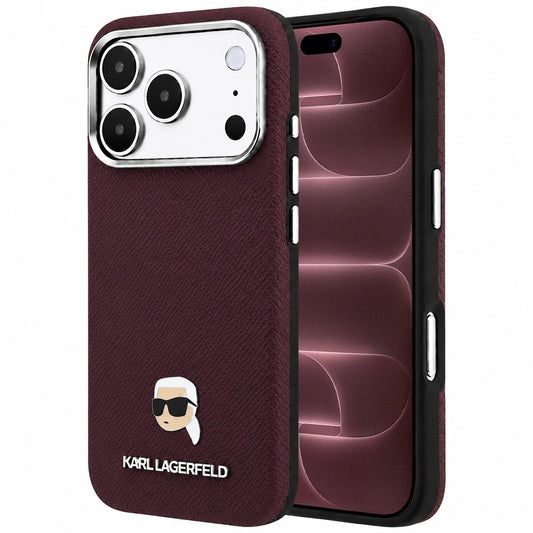 MagSafe tok Apple iPhone 18 Pro Max / 17 Pro Max készülékhez, Karl Lagerfeld, szemcsés Karl fej fém, bordó