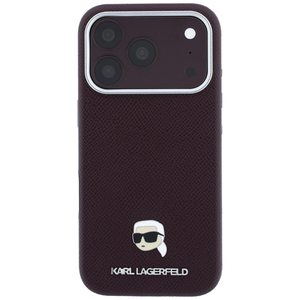 MagSafe Case for Apple iPhone 18 Pro Max / 17 Pro Max, Karl Lagerfeld, Grained Karl Head's Metal, Burgundy