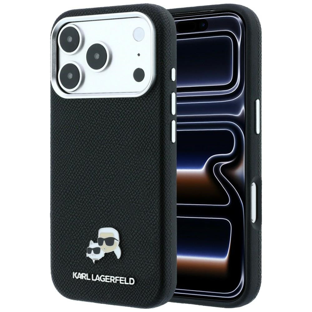 MagSafe tok Apple iPhone 18 Pro Max / 17 Pro Max készülékhez, Karl Lagerfeld, Grained KC Heads, Fekete