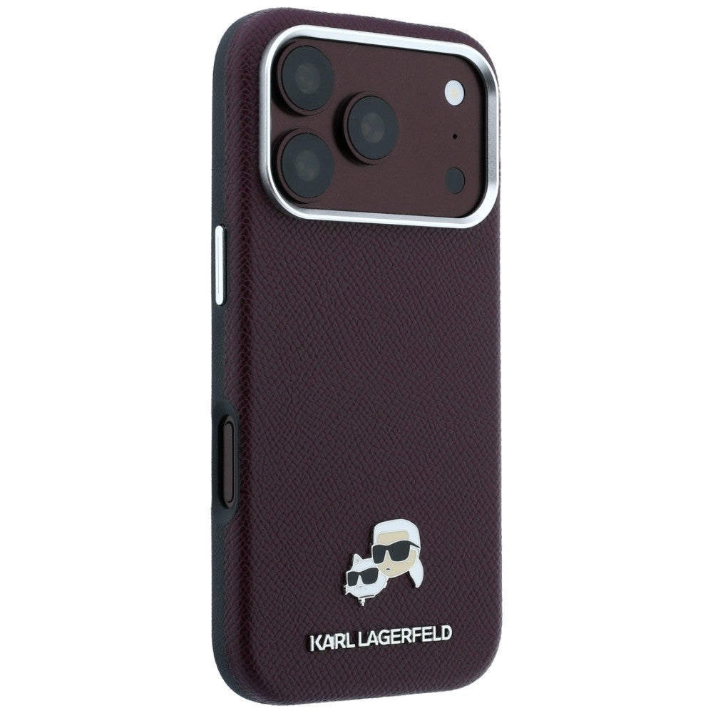 MagSafe Case for Apple iPhone 18 Pro Max / 17 Pro Max, Karl Lagerfeld, Grained KC Heads, Burgundy
