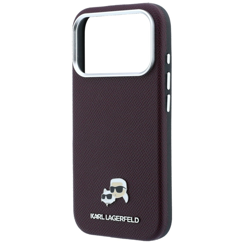 MagSafe Case for Apple iPhone 18 Pro Max / 17 Pro Max, Karl Lagerfeld, Grained KC Heads, Burgundy