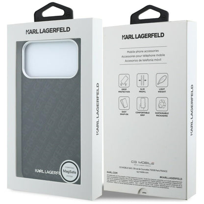 MagSafe Case for Apple iPhone 18 Pro Max / 17 Pro Max, Karl Lagerfeld, Grained Metal Logo, Black