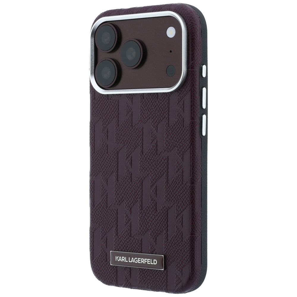 MagSafe Case for Apple iPhone 18 Pro Max / 17 Pro Max, Karl Lagerfeld, Grained Mono Resin Logo, Burgundy